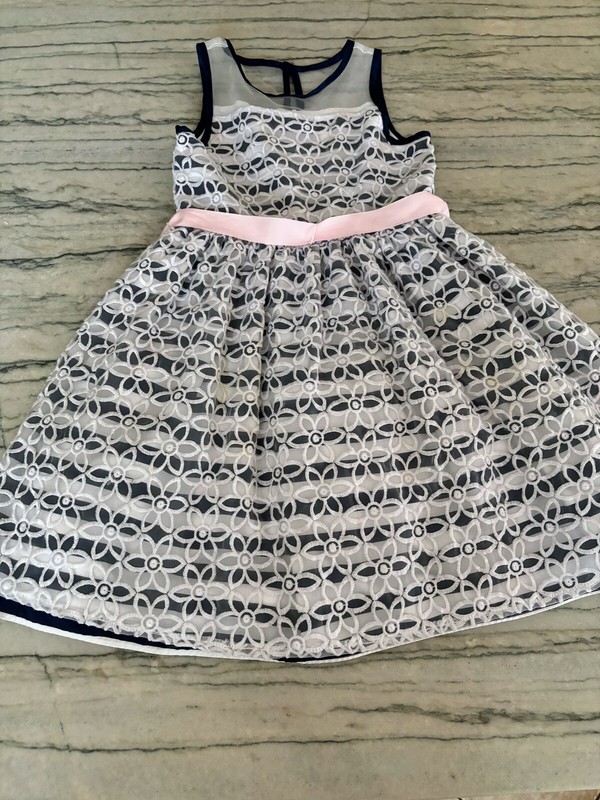 Little Angels White Flower Overlay Tulle Navy Stripe Party Dress Size 6X