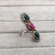 Beautifull Green Emerald Gemstone 925 Sterling Silver Handmade Ring All Size A-1