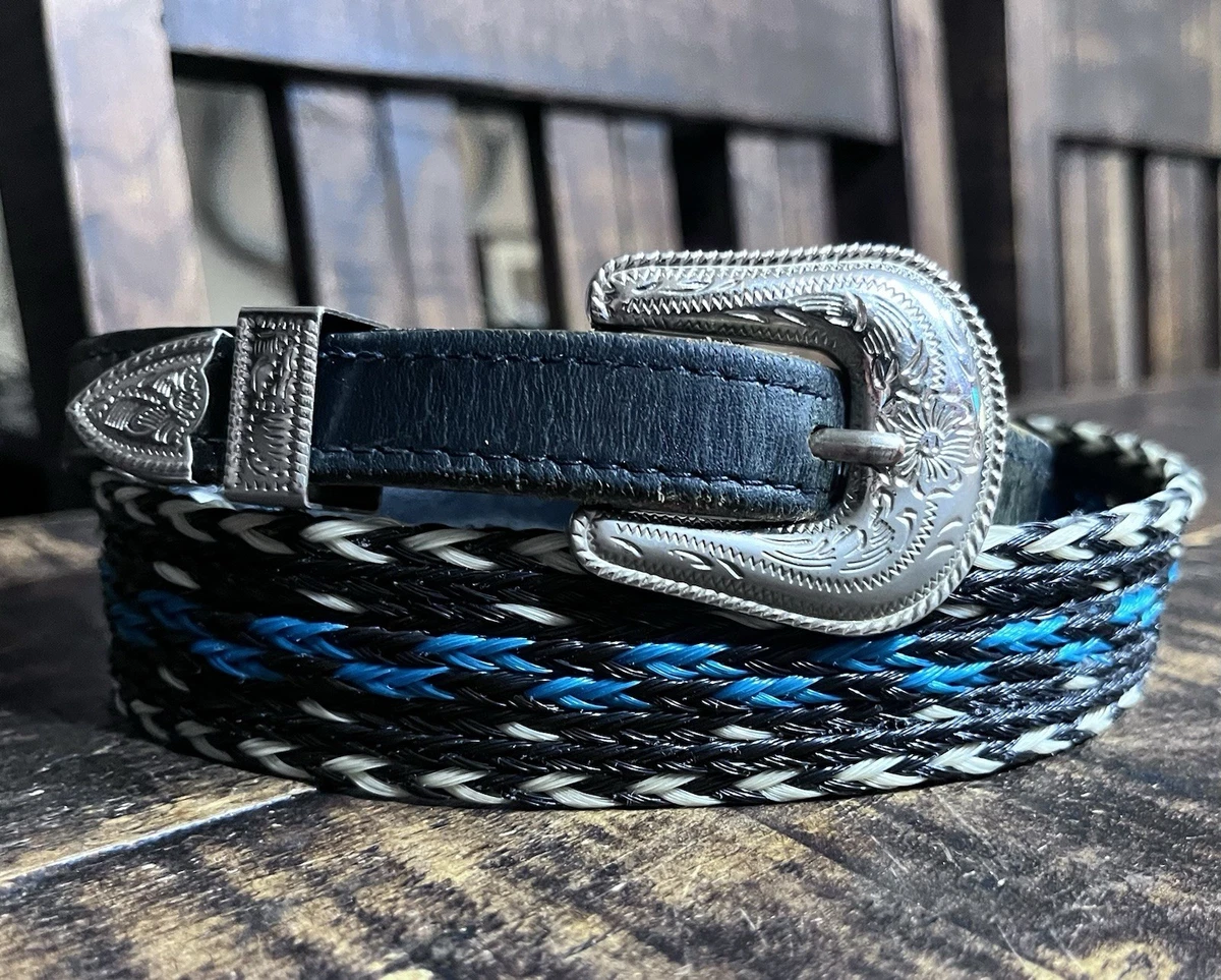 Vintage 1990s Womens 100% Leather Navy Blue Braided Rope Western Belt Sz S 1990s Gap Braided Leather Belt Vintage Women main image 3
