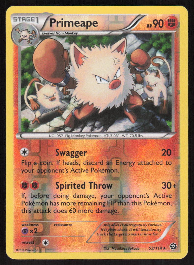 Pokemon Primeape Rare 53/114 XY - Steam Siege Reverse Holofoil LP