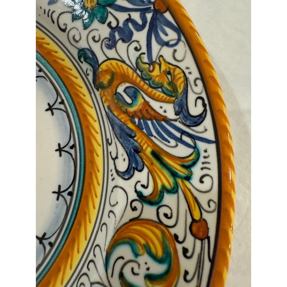 Antique Hand Painted Ceramic 8.5 Inches Plate Grazio Deruta Italian Art Dragon - Image 3 of 4
