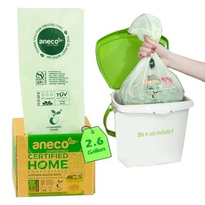 (Include 10 Bonus Bags)  100% Compostable 2.6 GAL (Flat Top Bags, 100 Count)