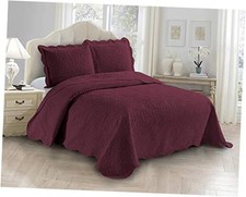 3pc Embossed Coverlet Bedspread Set Oversized King/California King Burgundy