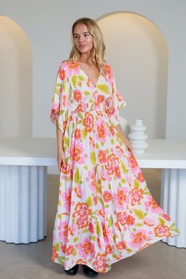 Damen Sommer Boho Hippie Ibiza Rayon Maxikleid - Gr. XS -XL