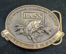 BASS Anglers Sportsman Society Life Member Belt Buckle Fishing Bronze Vintage US