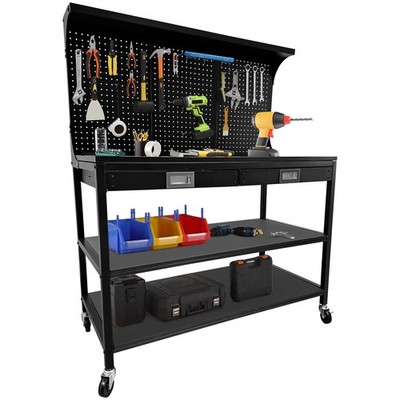 48''x22'' Heavy Duty Workbench with Wheels ,Garage Work Table w/ Pegboard & Drawer