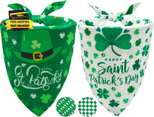 St. Patrick'S Day Dog Bandanas Set 2Pcs-Large,Featuring Irish Shamrock  Plaid D
