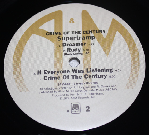 SUPERTRAMP - Crime Of The Century (U.S. LP) EX Vinyl - Picture 3 of 4