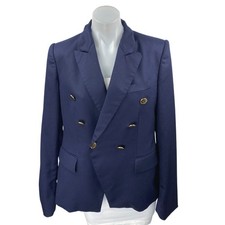 Stella McCartney Blue Gold Long Sleeve Double Breasted Blazer Coat Jacket Sz 14