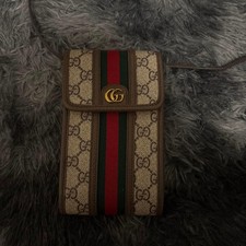 Borsa a tracolla smartphone Gucci Ophidia GG Supreme tela web righe logo metallo