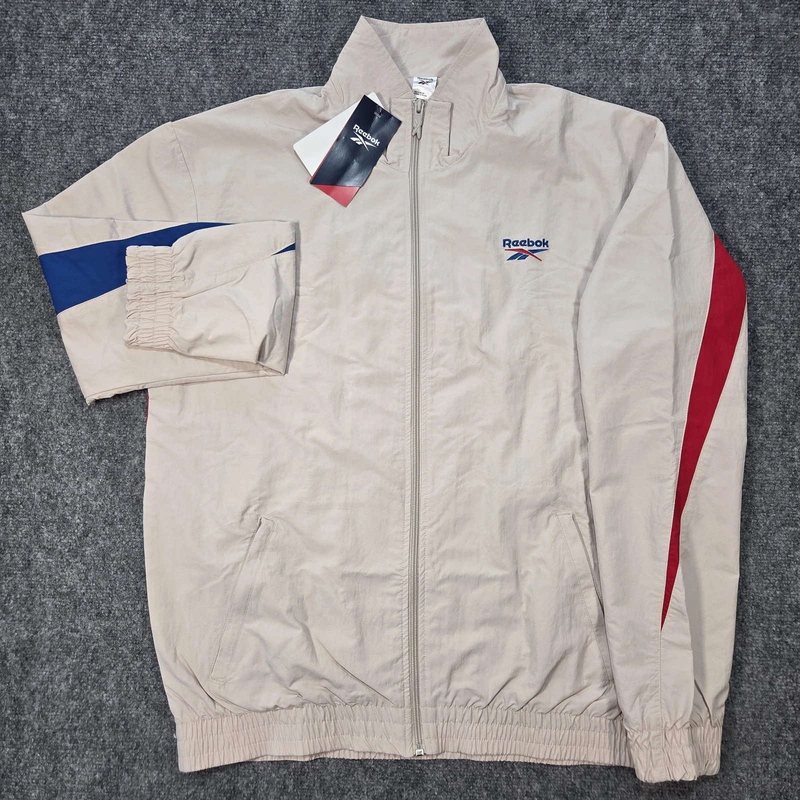 NWT Reebok Vector Tracktop Mens Medium 'Stucco' Beige Tan Track Jacket Knit Logo - product detail image 11