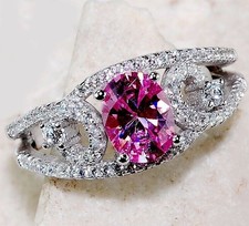 3CT Treated Pink Sapphire  Topaz 925 Solid Sterling Silver Ring Sz 7 UB4-4