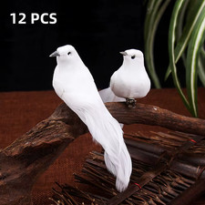 Pack of 12 Artificial Birds White Fake Foam Animal Simulation Feather Birds Mode