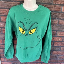 Christmas The Grinch Face Sweatshirt Medium Long Sleeve Green Shirt Dr Seuss Top