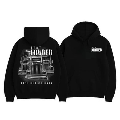 Stay Loaded Life Behind Bars Classic Semi Truck Lineup Graphic Hoodie
