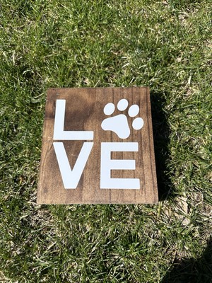 Small Wooden Block Love Dog Paw White