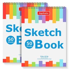 9" x 12" Sketch Book, 2-Pack 50 Sheets Spiral x 12" Pack of 2 , white
