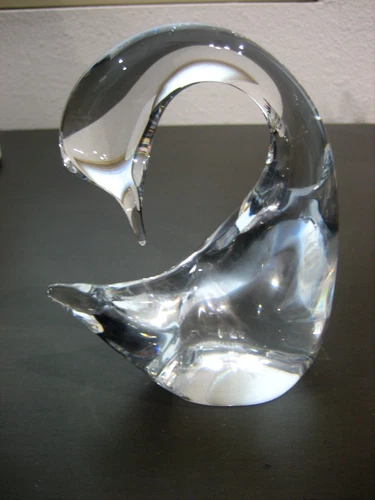 Daum France Signed 5" Crystal Art Glass Swan Bird Figurine Paperweight Statue