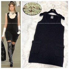 CHANEL Coco Charm Angora Wool Knit Mini Dress Black Size 36 Sleeveless  SR2109