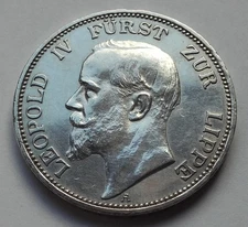 3 Mark Lippe 1913, Leopold IV, Jäger Nr. 79