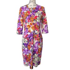 J.McLaughlin Women Size M Dress Catalina Cloth Floral 3/4-Sleeve Colorful Pocket