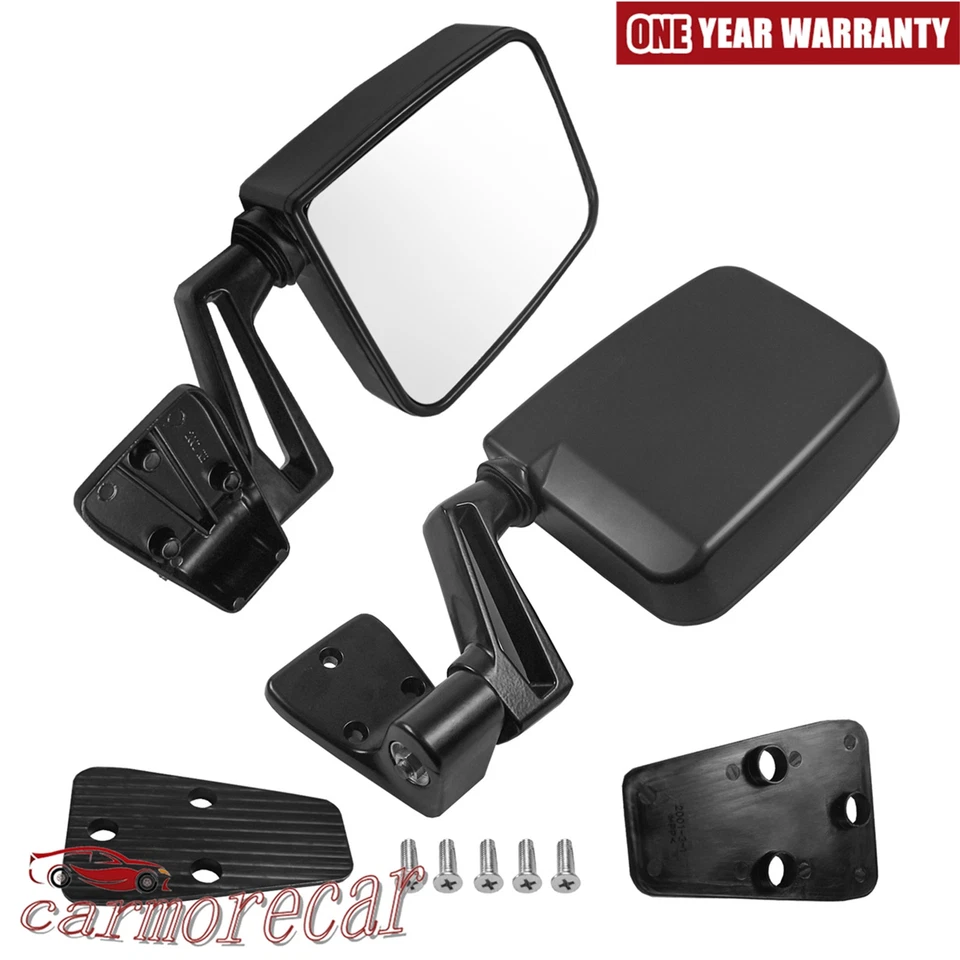 Par de espejos retrovisores laterales manuales negros derecho izquierdo para Jeep Wrangler 87-02 Foto 2 de 4
