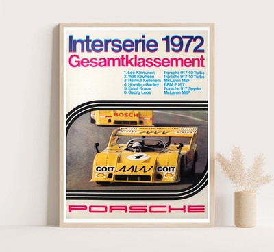 Porsche 917 Poster 1972 Interserie Vintage Race Car Wall Art Canvas Decor