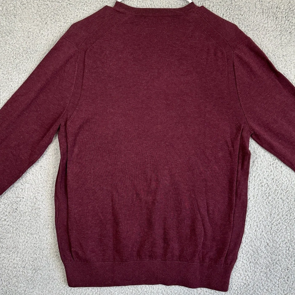 Suéter Michael Kors Cuello en V Hombres Medio Granate Tejido Ligero Logo Pullover NUEVO Foto 2 de 4