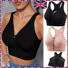 Women Zip Front Sports Bra Wireless Post-Surgery Bra Active Yoga Gym Workout UK