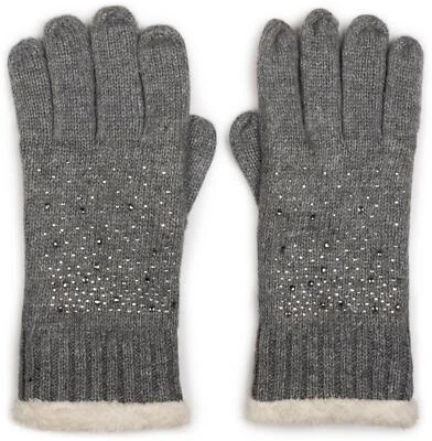 warme Handschuhe mit Strass und Fleece Innenfutter Winter Strickhandschuhe Damen