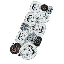 Happy Halloween Jack-o'-lanterns Pumpkins Black White 36in Cutwork Table Runner