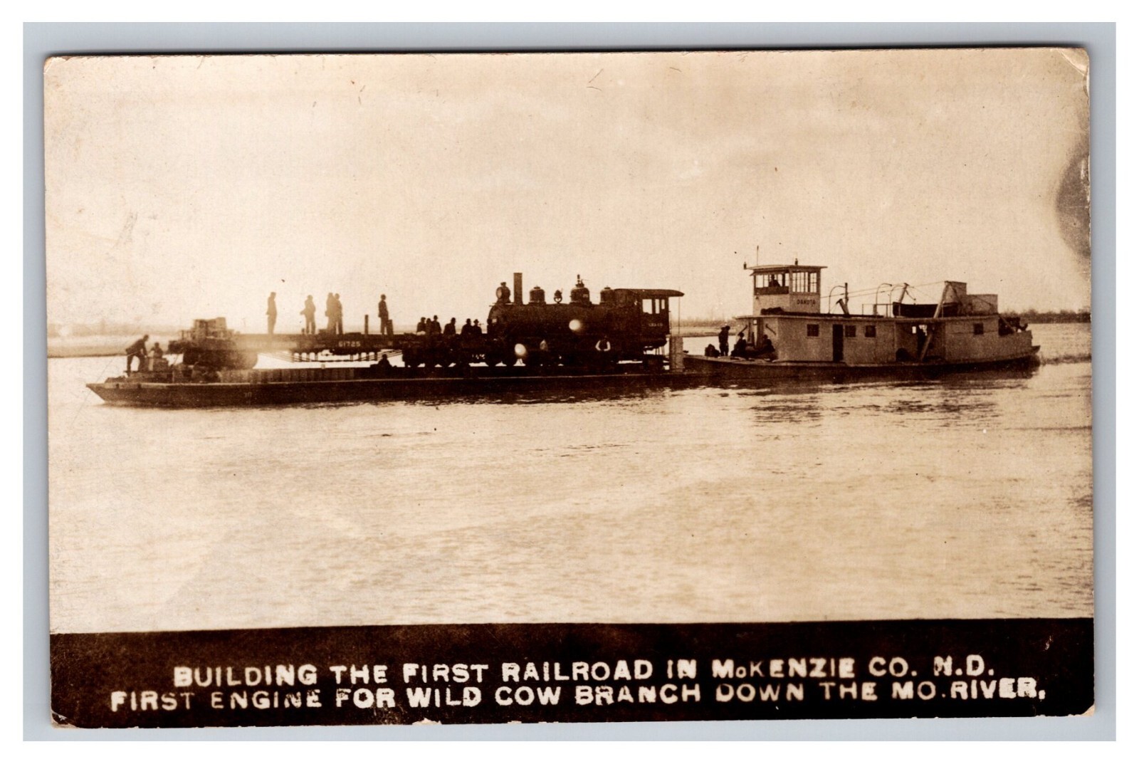Postcard RPPC McKenzie County North Dakota River Boat with Steam