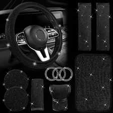 11 Pcs Bling Car Accessories Set,Bling Car Accessories Set for Women,Steering Wh