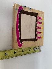 Large Birthday Cake Frame Rubber Stamp 4 1/2" x 4 1/4" Candles Hearts Stampede