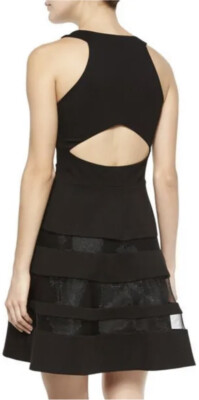 black mesh fit and flare dress Ladies Floral Leaf Mesh Midi Dress Sleeveless Fit Flare Party Elegant Chic Black