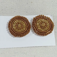 Handmade Beaded Orange Yellow Round Post Earrings