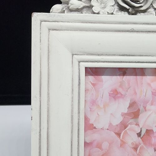 Shabby Chic White Picture Frame With Floral Top Accent 3-3/8"x5-3/8" - Picture 3 of 12