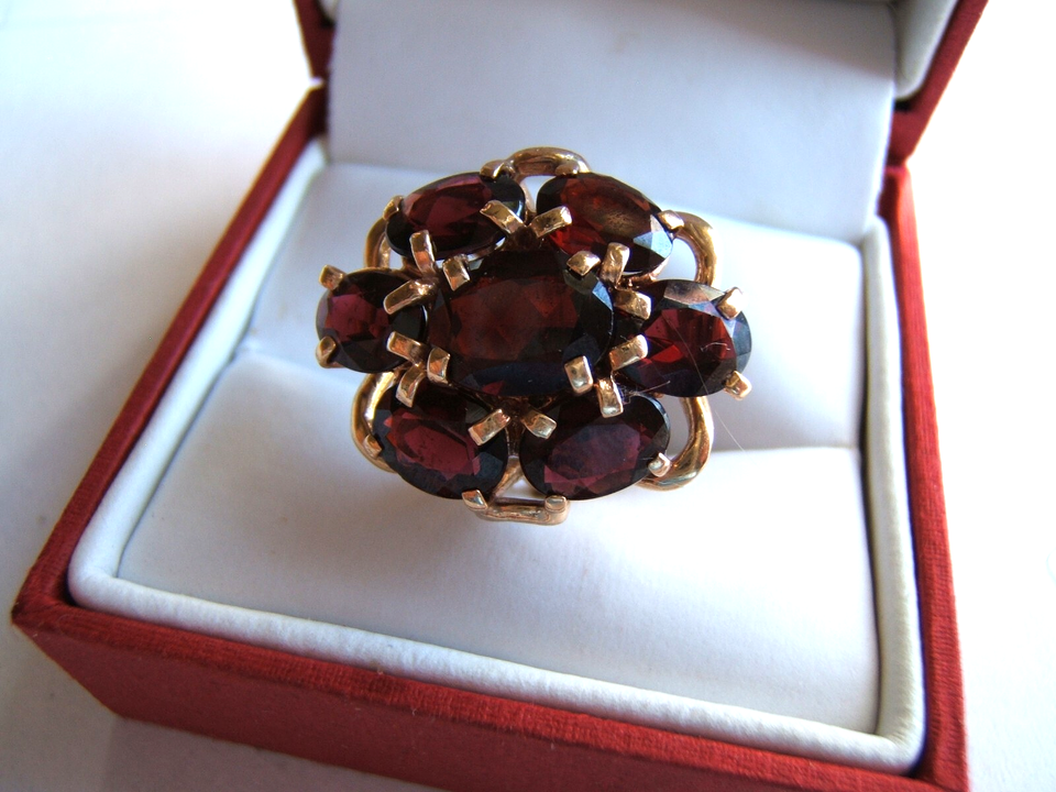 VTG 14K BLOOD RED GARNET COCKTAIL CLUSTER FILIGREE 11.2 CTS 9.9 GMS SZ ...
