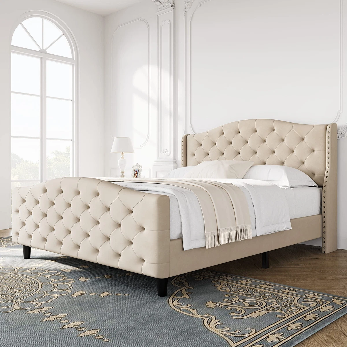 Queen King Size Upholstered Tufted Platform Bed Frame with