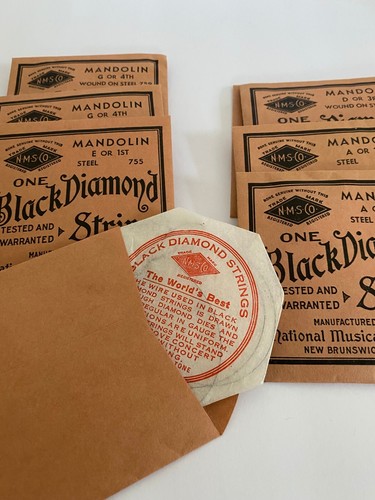 MANDOLIN SET Strings #762 Antique Unused BLACK DIAMOND 8 pkgs STEEL Boxed - Picture 2 of 4