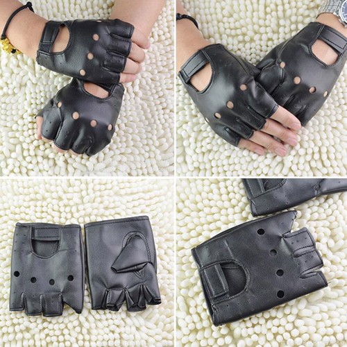 Men Soft Leather Half Finger Mittens Driving Motorcycle Biker Gloves Work Out - Picture 1 of 9