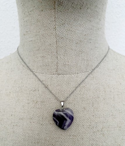 Pendentif Cœur En Améthyste - Lithothérapie - Cadeau Noël - Neuf Sans Emballage