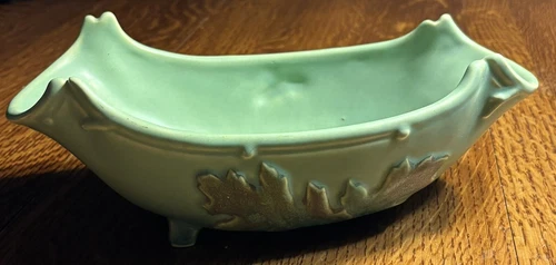 WELLER AMERICAN ART POTTERY - OAK LEAF & ACORNS - GREEN CONSOLE BOWL