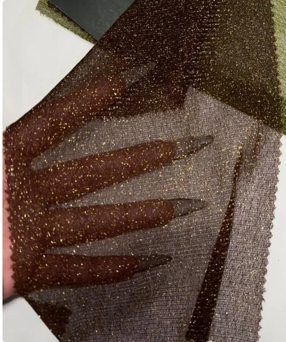 Goldschimmernder Lurex auf Stretch Polyester Triple Mesh durchsichtiger Stoff - Bild 4 von 7