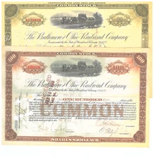 The Baltimore and Ohio Railroad Company set of 2 stock certificates