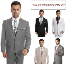 Men's Modern Fit Suit Two Button Solid Formal Two Piece Jacket Business Suits 