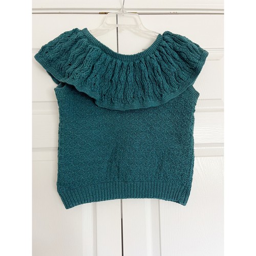 Vintage Lillie Rubin Knit Top Teal Frill Collar Sleeveless Womens Size Large L - Picture 5 of 6