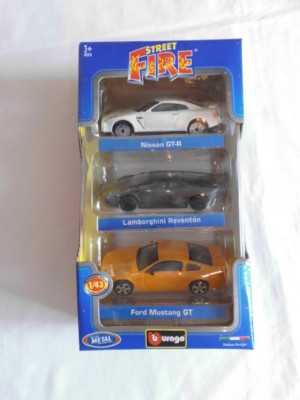 Bburago Street Fire in 1:43 Ford Mustang GT, Nissan GT-R, Lamborghini Reventon 