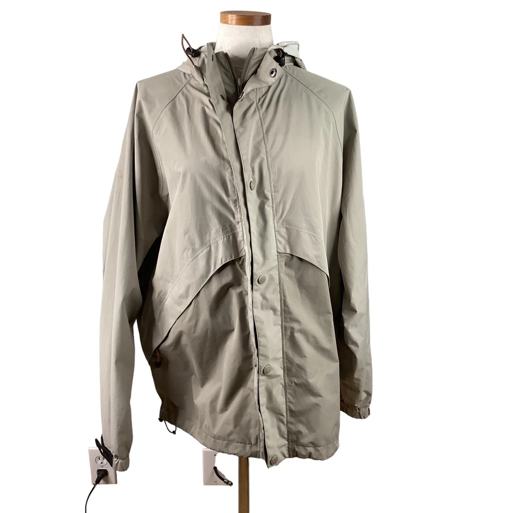 Woolrich Mens Windbreaker Jacket Coat Khaki Tan Snap Pockets Vented Hiking XL