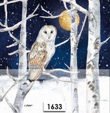 (1633) TWO Paper LUNCHEON Decoupage Art Craft Napkins -OWL WINTER SNOW FOREST